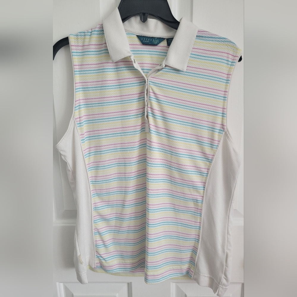 Astra Women's Multi-colored Sleeveless Golf Polo Size Large
